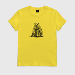 Футболка хлопковая женская Медведь сидит, цвет: желтый