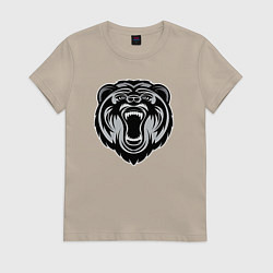 Футболка хлопковая женская Злой мишка, цвет: миндальный