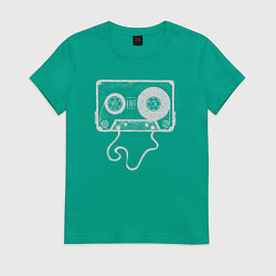 Футболка хлопковая женская Кассетка, цвет: зеленый