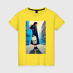 Футболка хлопковая женская Девчонка в большом городе - аниме, цвет: желтый