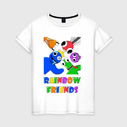 Футболка хлопковая женская Rainbow Friends персонажи, цвет: белый