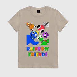 Футболка хлопковая женская Rainbow Friends персонажи, цвет: миндальный