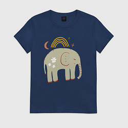 Футболка хлопковая женская Elephants world, цвет: тёмно-синий