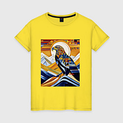 Футболка хлопковая женская Орел в горах, цвет: желтый