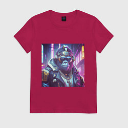 Футболка хлопковая женская Горилла в стиле киберпанк, цвет: маджента