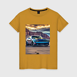 Футболка хлопковая женская Авто Додж Челленджер, цвет: горчичный