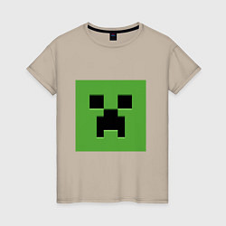 Футболка хлопковая женская Minecraft creeper face, цвет: миндальный