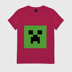 Футболка хлопковая женская Minecraft creeper face, цвет: маджента