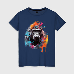 Футболка хлопковая женская Граффити с гориллой, цвет: тёмно-синий