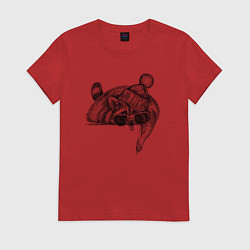Футболка хлопковая женская Енот притомился, цвет: красный