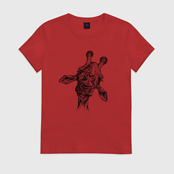 Футболка хлопковая женская Жираф улыбается, цвет: красный