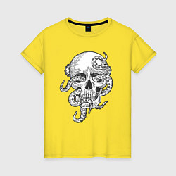 Футболка хлопковая женская Skull octopus, цвет: желтый