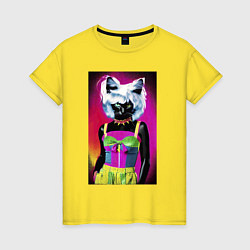 Женская футболка Cat fashionista - pop art - neural network