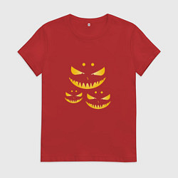Футболка хлопковая женская Хэллоуин страшные улыбки, цвет: красный