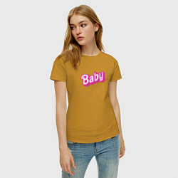 Футболка хлопковая женская Baby: pink barbie style, цвет: горчичный — фото 2