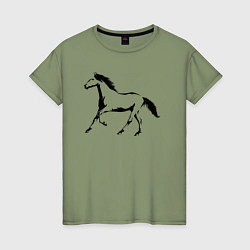 Футболка хлопковая женская Лошадь сбоку, цвет: авокадо