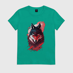 Футболка хлопковая женская Красный волк ниндзя, цвет: зеленый