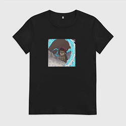 Футболка хлопковая женская Танджиро- котик, цвет: черный