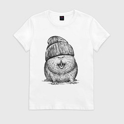 Футболка хлопковая женская Морская свинка на стиле, цвет: белый