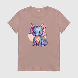 Футболка хлопковая женская Cute dragon cat, цвет: пыльно-розовый