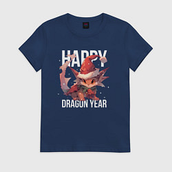 Футболка хлопковая женская Happy Dragon year, цвет: тёмно-синий