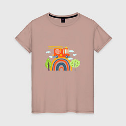 Женская футболка Пожарная машина едет по радуге