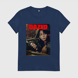 Футболка хлопковая женская BTS JungKook на обложке, цвет: тёмно-синий