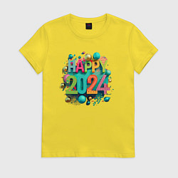 Футболка хлопковая женская Happy 2024, цвет: желтый