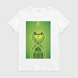 Футболка хлопковая женская Коварный Гринч похититель Рождества, цвет: белый