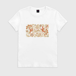 Футболка хлопковая женская Птицы в райском саду: орнамент в русском стиле, цвет: белый