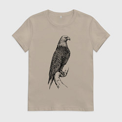 Футболка хлопковая женская Орёл на бревне, цвет: миндальный