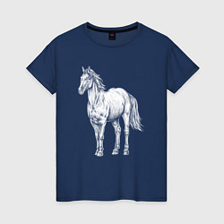 Футболка хлопковая женская Белая лошадь стоит, цвет: тёмно-синий