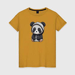 Футболка хлопковая женская Симпатичная панда в капюшоне, цвет: горчичный