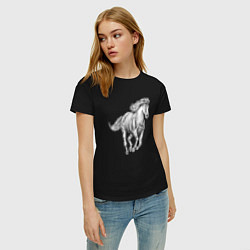 Футболка хлопковая женская Белая лошадь скачет, цвет: черный — фото 2