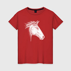 Футболка хлопковая женская Голова белой лошади в профиль, цвет: красный