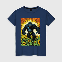 Футболка хлопковая женская Разъяренная горилла, цвет: тёмно-синий