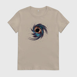 Футболка хлопковая женская Черная дыра с планетами и звездами, цвет: миндальный