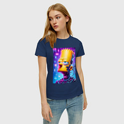 Футболка хлопковая женская Cyber Bart Simpson - ai art, цвет: тёмно-синий — фото 2