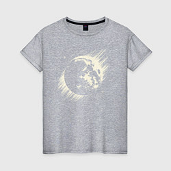 Футболка хлопковая женская Луна в космосе, цвет: меланж