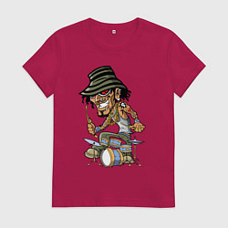 Футболка хлопковая женская Tatoo drummer, цвет: маджента