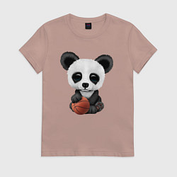 Футболка хлопковая женская Панда баскетболист, цвет: пыльно-розовый