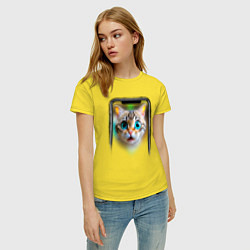 Футболка хлопковая женская Кот в смартфоне, цвет: желтый — фото 2