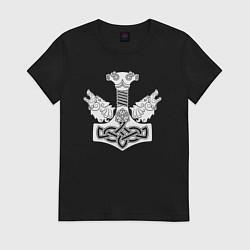 Футболка хлопковая женская Молот Тора, цвет: черный