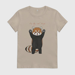 Футболка хлопковая женская Im big and scary красная панда, цвет: миндальный