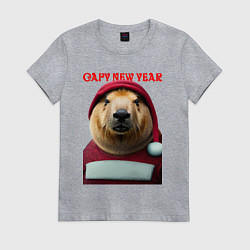 Футболка хлопковая женская Capy new year, цвет: меланж