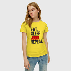 Футболка хлопковая женская Eat sleep judo repeat, цвет: желтый — фото 2