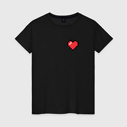 Футболка хлопковая женская Пиксельное сердечко, цвет: черный