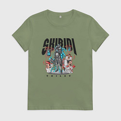 Футболка хлопковая женская Скибиди туалет и титан, цвет: авокадо