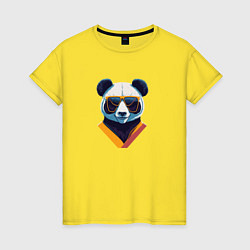 Футболка хлопковая женская Панда в модных очках, цвет: желтый