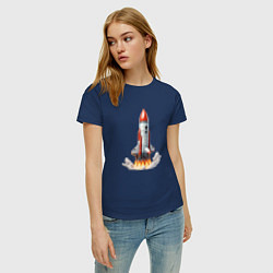 Футболка хлопковая женская Запуск космического корабля, цвет: тёмно-синий — фото 2